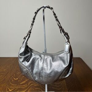 Coach Metallic Half Moon Hobo Silver Leather Shoulder Bag